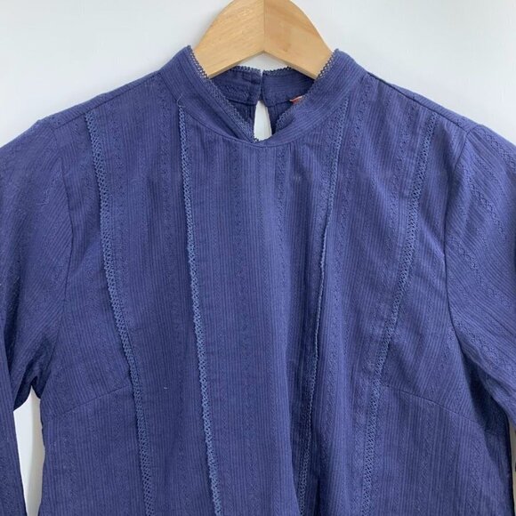 Modcloth High-Neck Long Sleeve 100% Cotton Blouse Lace Embroidered Top Size S - Picture 4 of 10